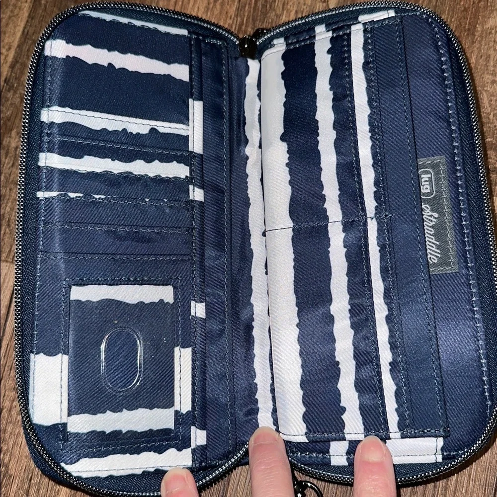 Lug straddle‎ wristlet wallet navy and white striped